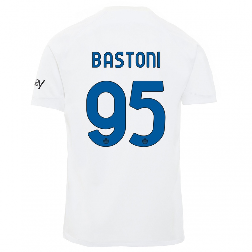 Damen Alessandro Bastoni #95 Weiß Auswärtstrikot Trikot 2023/24 T-Shirt