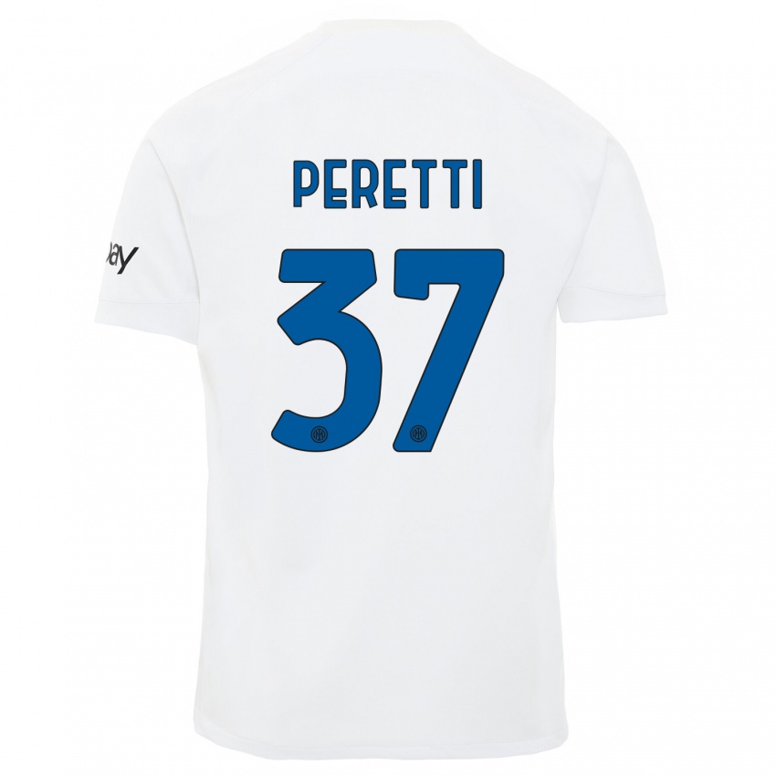 Damen Lorenzo Peretti #37 Weiß Auswärtstrikot Trikot 2023/24 T-Shirt