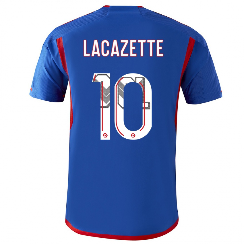 Damen Alexandre Lacazette #10 Blau Rot Auswärtstrikot Trikot 2023/24 T-Shirt