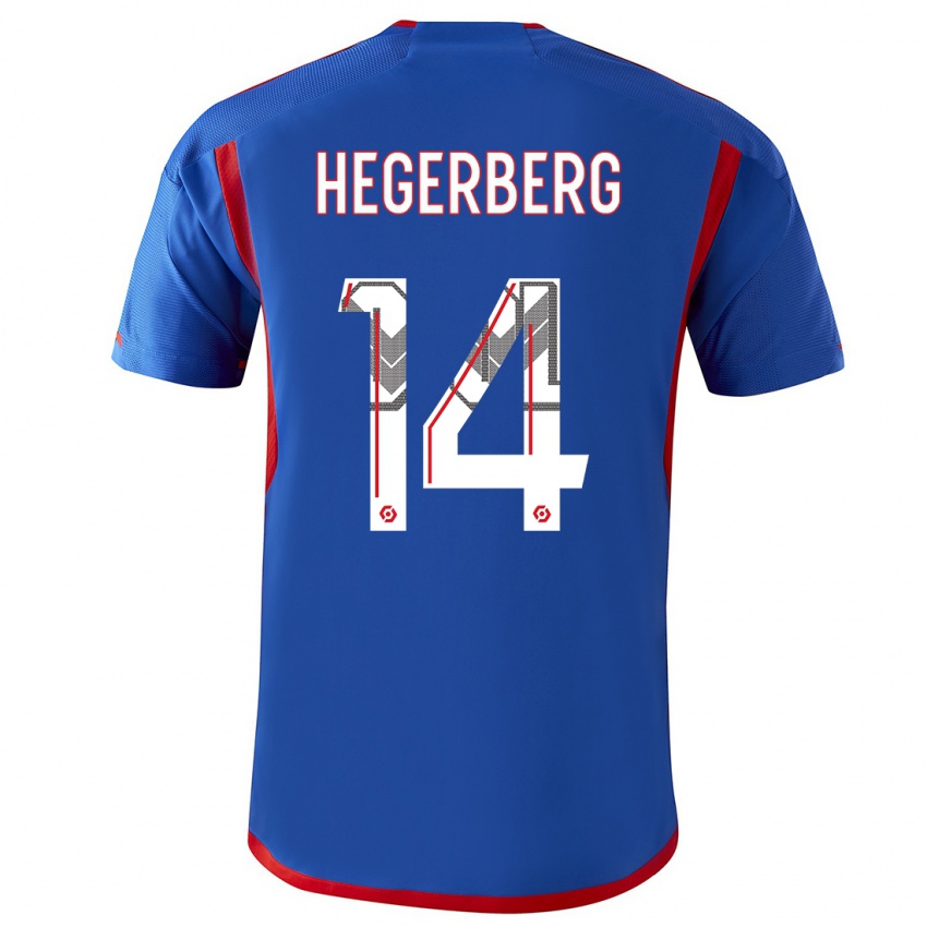 Damen Ada Hegerberg #14 Blau Rot Auswärtstrikot Trikot 2023/24 T-Shirt