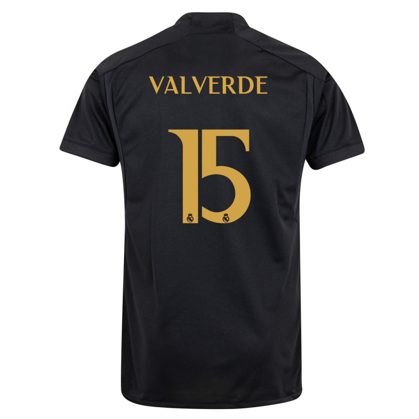Damen Federico Valverde #15 Schwarz Ausweichtrikot Trikot 2023/24 T-Shirt