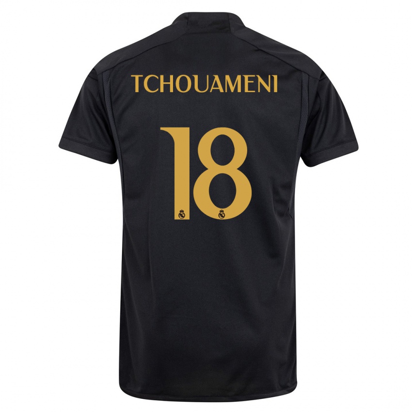 Damen Aurelien Tchouameni #18 Schwarz Ausweichtrikot Trikot 2023/24 T-Shirt