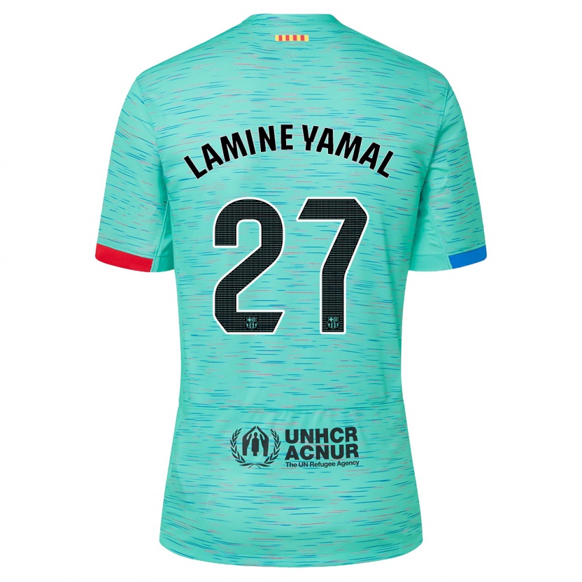 Damen Lamine Yamal #27 Helles Aqua Ausweichtrikot Trikot 2023/24 T-Shirt
